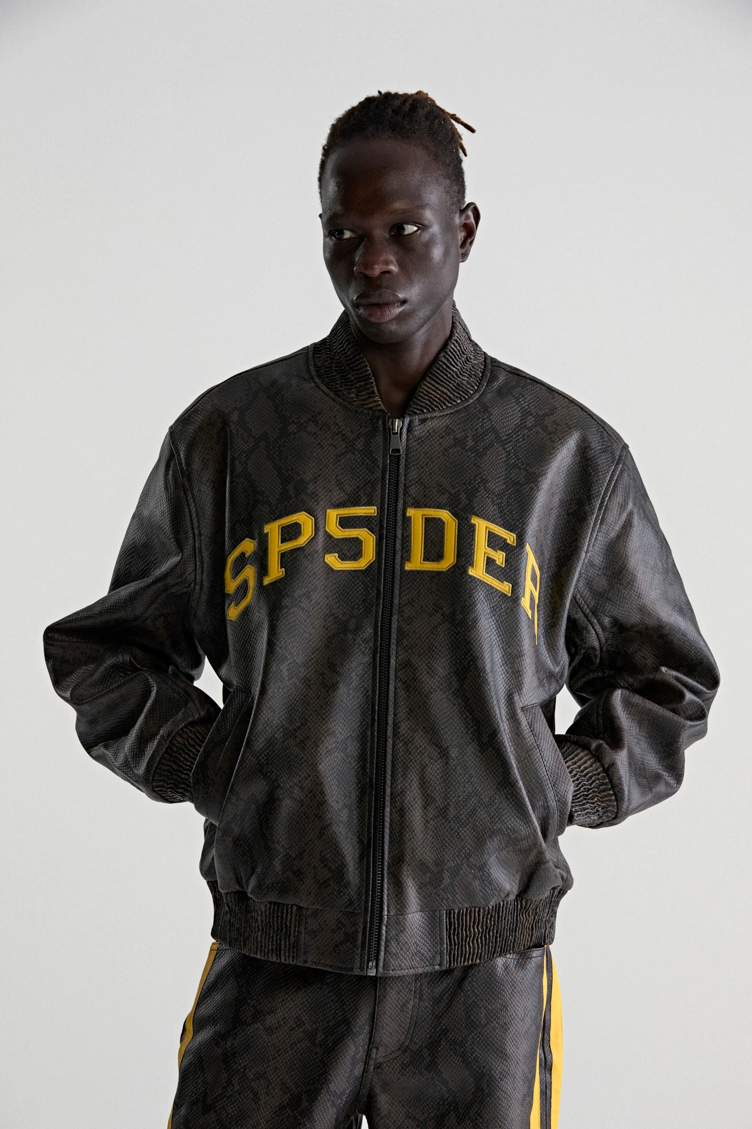 SNAKE LEATHER VARSITY BOMBER JACKET - Image 12