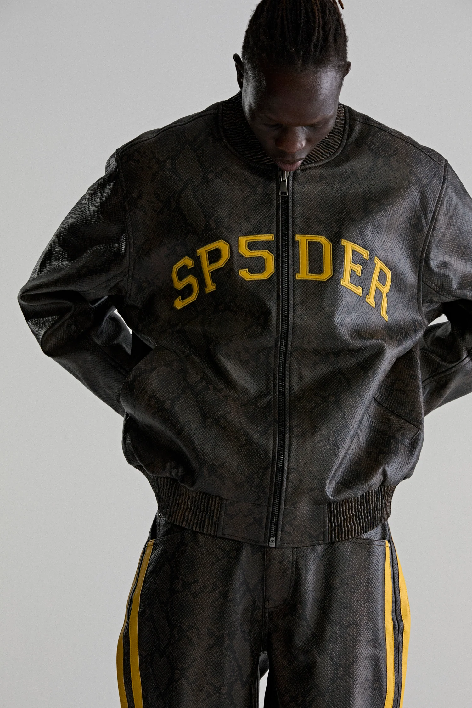 SNAKE LEATHER VARSITY BOMBER JACKET - Image 18