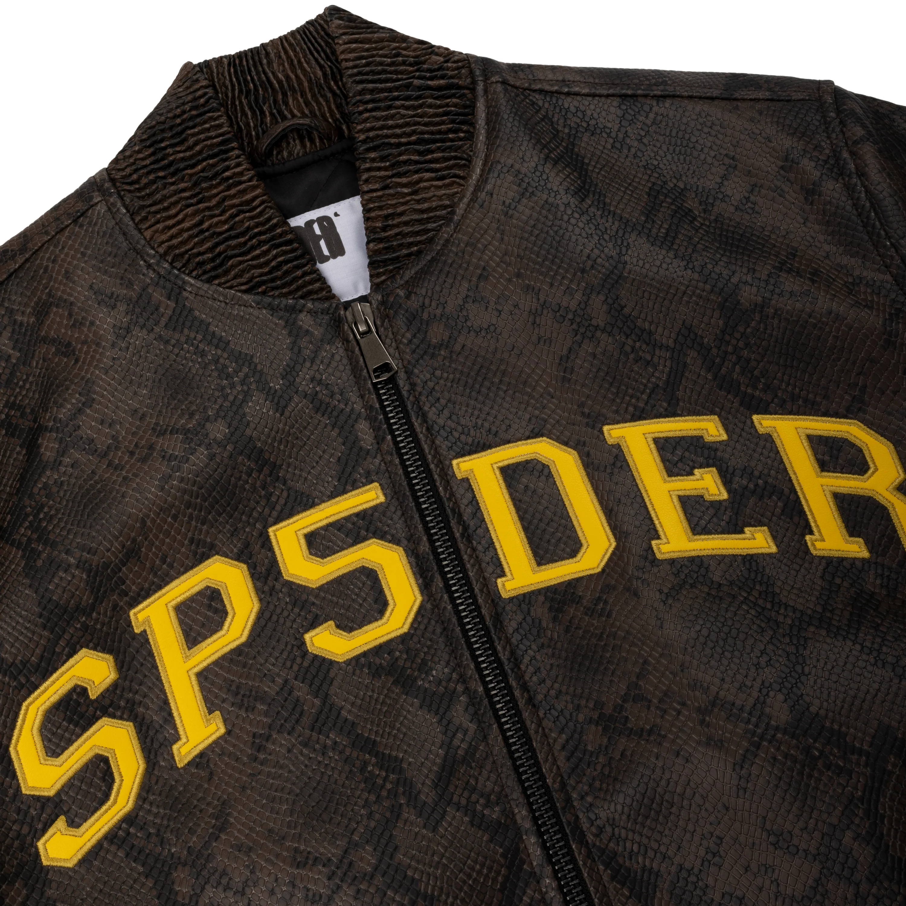 SNAKE LEATHER VARSITY BOMBER JACKET - Image 3