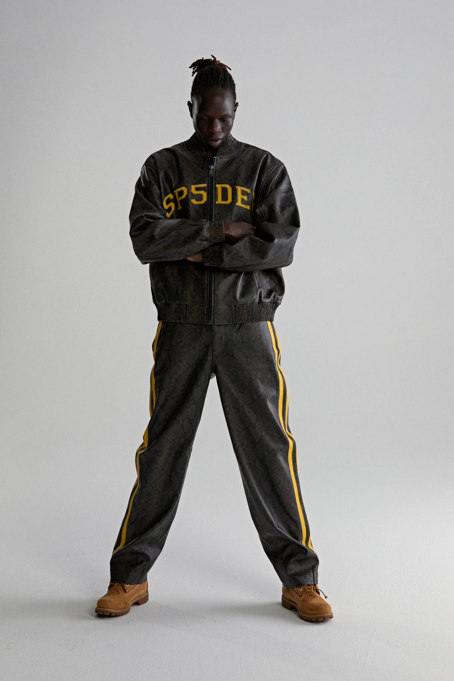 SNAKE LEATHER VARSITY BOMBER JACKET - Image 8
