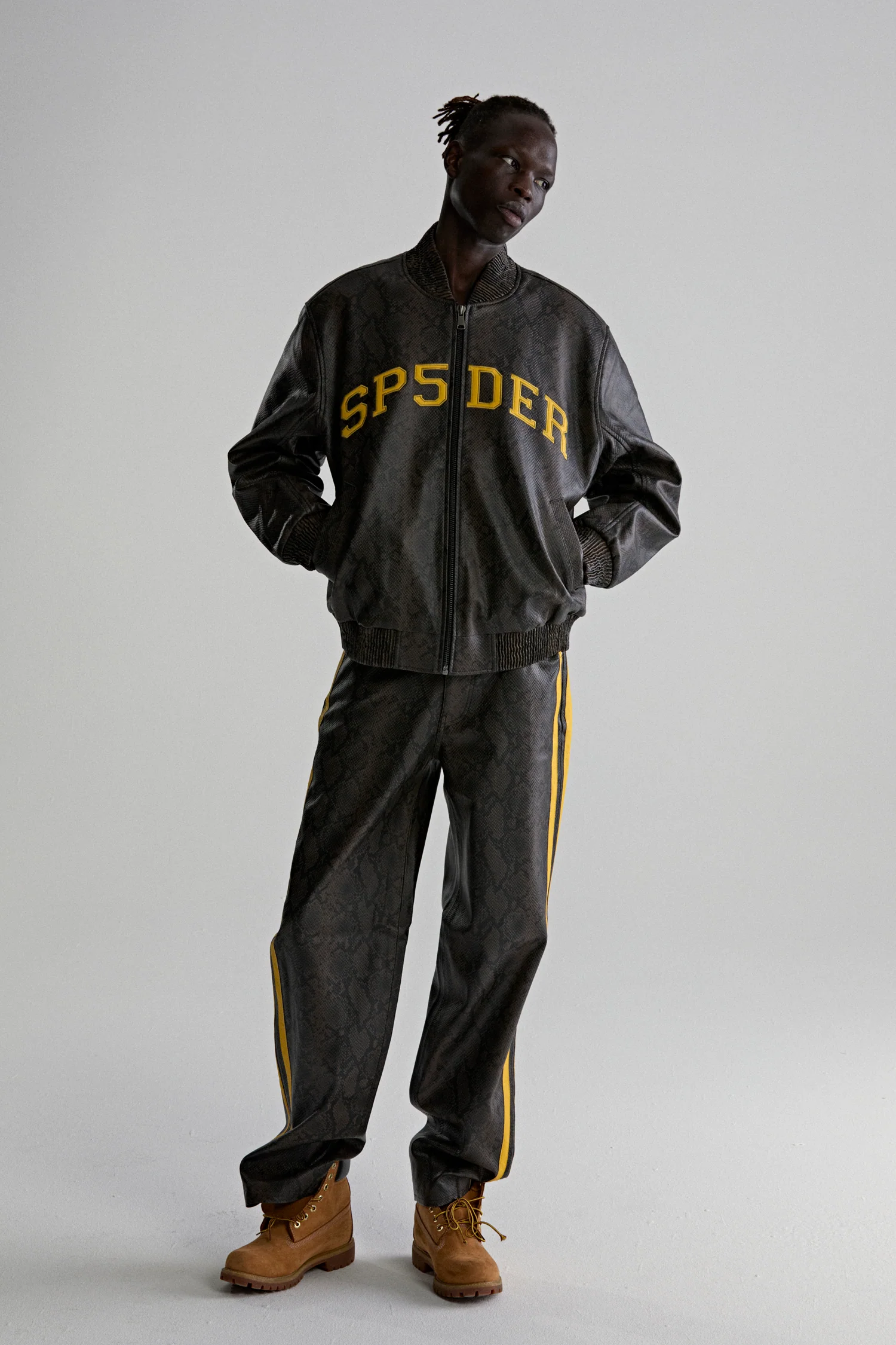 SNAKE LEATHER VARSITY BOMBER JACKET - Image 9