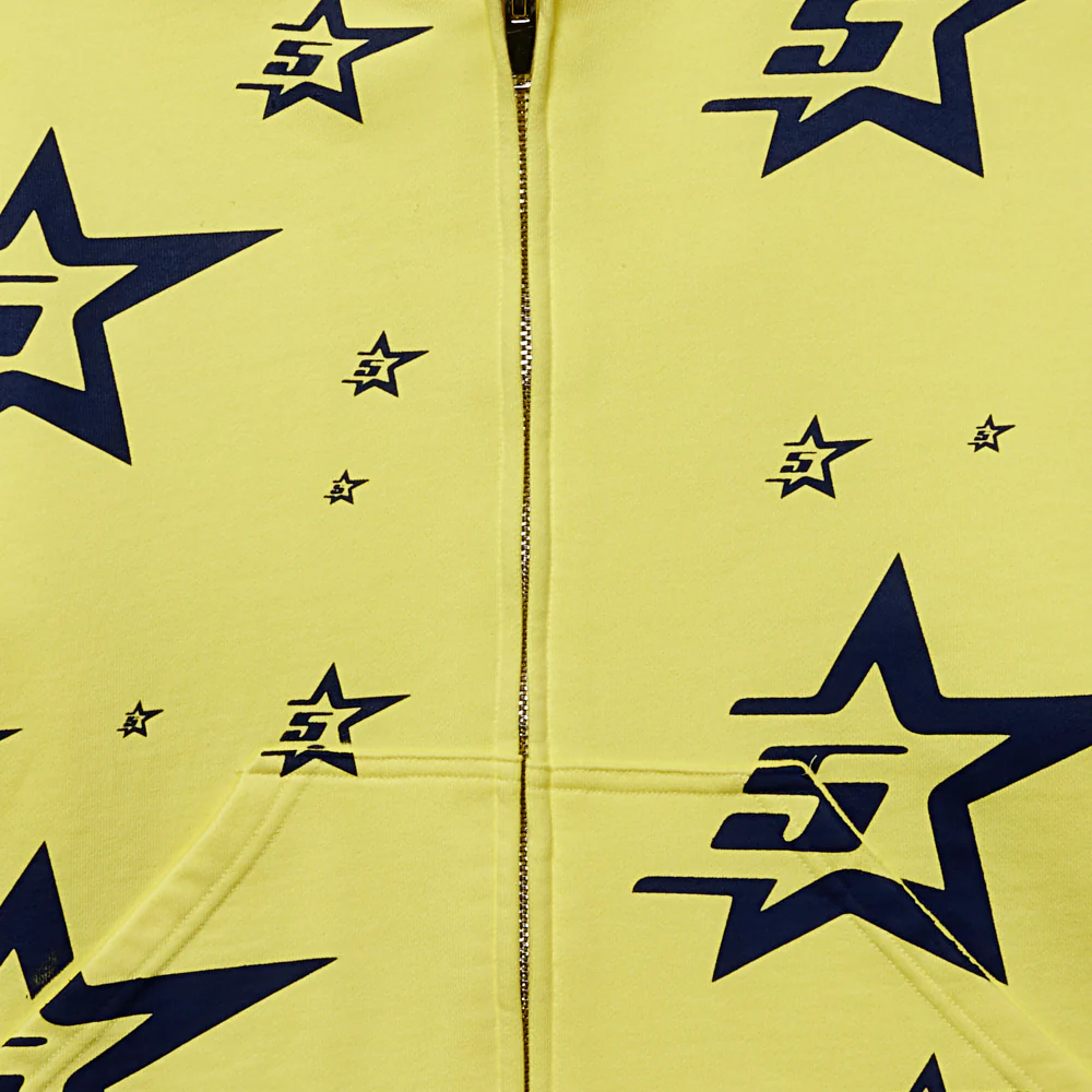 YELLOW DOUBLE LAYER 5STAR ZIP HOODIE - Image 3